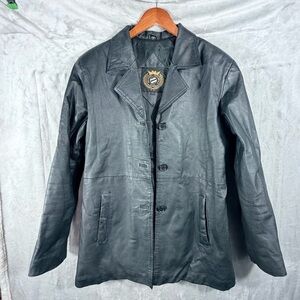 Michael Michelle USA Genuine Leather Button Front Jacket Coat Black Size Large